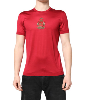 Dolce & Gabbana Red Silk DG Crown Logo Short Sleeve T-shirt