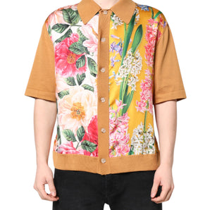 Dolce & Gabbana Brown Floral Collared Short Sleeve T-shirt