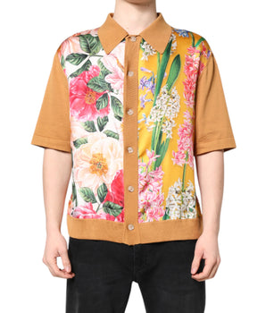 Dolce & Gabbana Brown Floral Collared Short Sleeve T-shirt