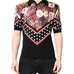 Dolce & Gabbana Black Floral Collared Short Sleeve T-shirt