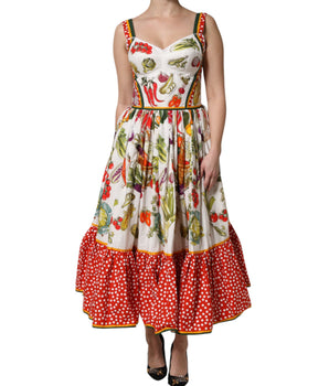 Dolce & Gabbana White Vegetables Sleeveless A-line Midi Dress