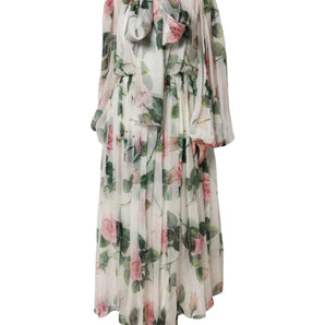 Dolce & Gabbana White Floral Roses Maxi Long Gown Dress