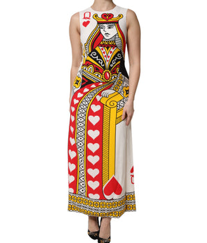 Dolce & Gabbana White Queen Of Hearts Sleeveless Maxi Dress