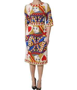 Dolce &amp; Gabbana White Queen Of Heart Short Sleeve Midi Dress
