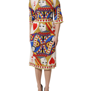 Dolce & Gabbana White Queen Of Heart Short Sleeve Midi Dress