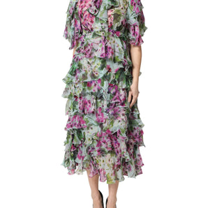 Dolce & Gabbana Multicolor Floral Silk Midi Layered Dress