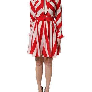 Dolce & Gabbana White Red Stripes Long Sleeves Mini Dress
