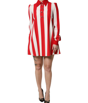 Dolce &amp; Gabbana White Red Stripes Long Sleeves Mini Dress