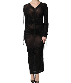 Vestido largo ajustado con ribete de malla negra de Dolce &amp; Gabbana