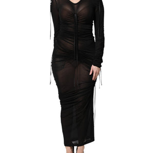 Dolce & Gabbana Black Mesh Trim Bodycon Long Sheath Dress