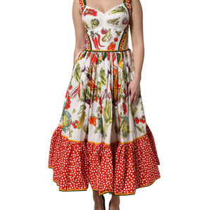 Dolce & Gabbana White Vegetables Sleeveless A-line Dress