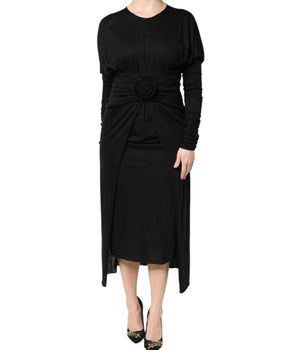 Vestido midi de manga larga de lana negra de Dolce &amp; Gabbana