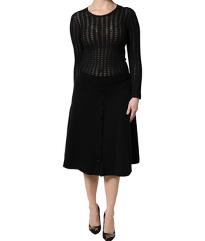 Vestido midi de corte A con mangas largas de cachemir negro de Dolce &amp; Gabbana