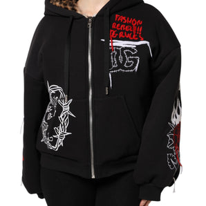 Dolce & Gabbana Black Embroidered Full Zip Hooded Jacket