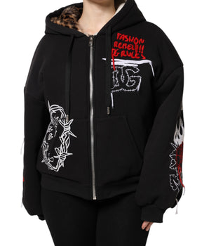 Chaqueta con capucha y cremallera completa bordada en negro de Dolce &amp; Gabbana