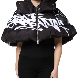 Dolce & Gabbana Black Padded Hooded Full Zip Cropped Jacket