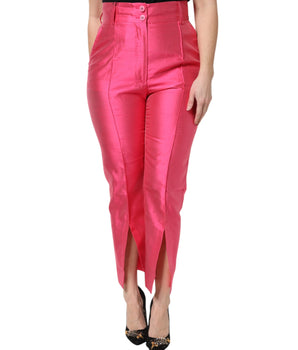 Pantalones cónicos de cintura alta de seda rosa de Dolce &amp; Gabbana