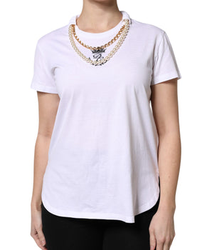 Camiseta de algodón con cuello redondo y cadena blanca de Dolce &amp; Gabbana