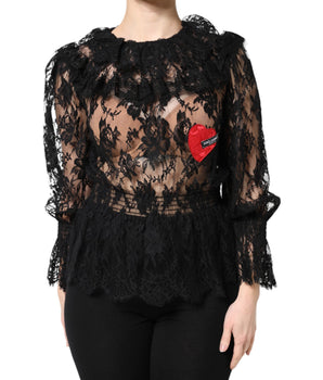 Blusa Dolce &amp; Gabbana de algodón negro con encaje floral para mujer