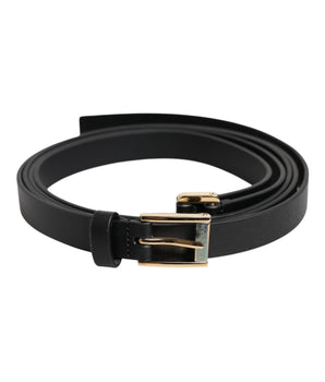 Dolce & Gabbana Black Classic Gold Metal Logo Buckle Belt