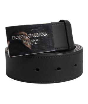 Dolce & Gabbana Black Classic Silver Metal Logo Buckle Belt