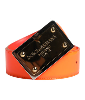 Dolce & Gabbana Orange Gold Tone Metal Logo Buckle Belt