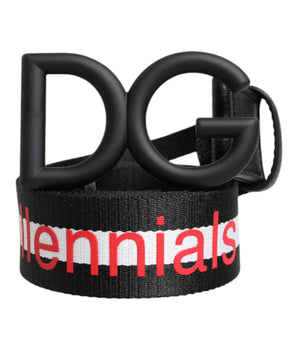 Cinturón con hebilla DG y estampado de logotipo de poliéster negro de Dolce &amp; Gabbana