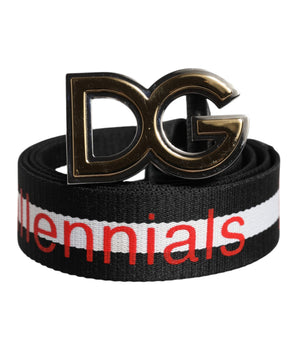Cinturón con hebilla DG y estampado de logotipo de algodón negro de Dolce &amp; Gabbana