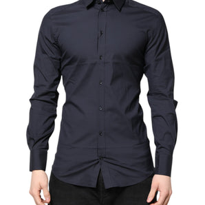 Dolce & Gabbana Dark Blue GOLD Cotton Dress Formal Shirt