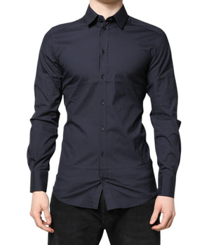 Camisa formal de vestir de algodón azul oscuro dorado de Dolce &amp; Gabbana