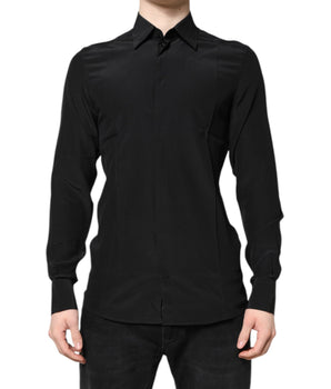 Camisa de vestir de manga larga Dolce &amp; Gabbana de seda negra dorada