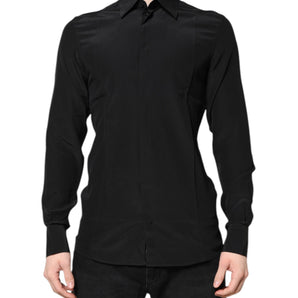 Dolce & Gabbana Black Silk GOLD Long Sleeves Dress Shirt