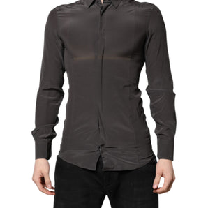 Dolce & Gabbana Dark Gray Silk GOLD Dress Formal Shirt
