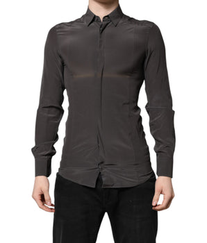 Camisa formal Dolce &amp; Gabbana de seda gris oscuro dorada