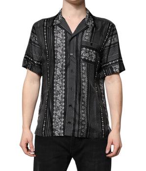 Camisa de manga corta con estampado floral de seda negra de Dolce &amp; Gabbana
