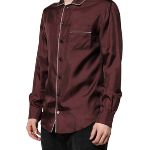 Dolce & Gabbana Burgundy Silk Dotted Long Sleeves Shirt