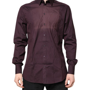Dolce & Gabbana Burgundy Cotton GOLD Long Sleeves Shirt