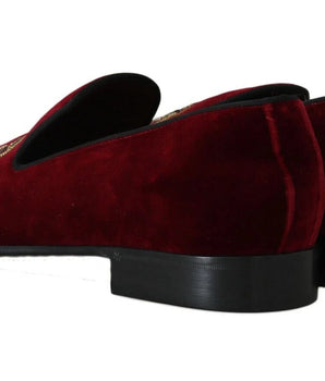 Dolce & Gabbana Bordeaux Velvet Sequined Men's Loafers Dolce & Gabbana 
