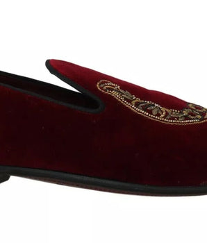 Dolce & Gabbana Bordeaux Velvet Sequined Men's Loafers Dolce & Gabbana 