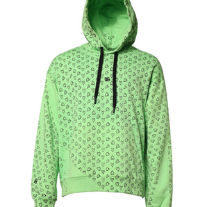 Dolce & Gabbana Green Cotton Logo Heart Print Hooded Sweater