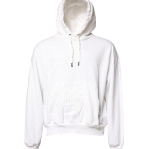 Dolce & Gabbana White Embossed Logo Hooded Sweatshirt Sweater