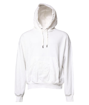Dolce &amp; Gabbana White Embossed Logo Hooded Sweatshirt Sweater