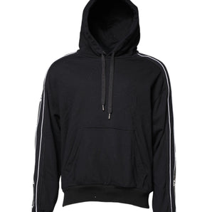 Dolce & Gabbana Black Cotton Logo Hooded Sweatshirt Sweater
