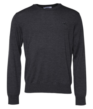 Dolce & Gabbana Gray Wool Logo Knitted Men Pullover Sweater
