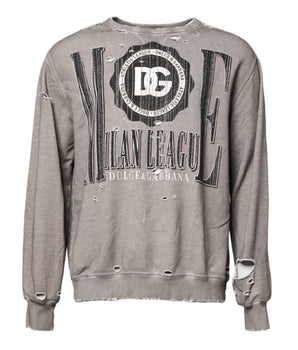Dolce &amp; Gabbana Gray Logo Print Crew Neck Pullover Sweater