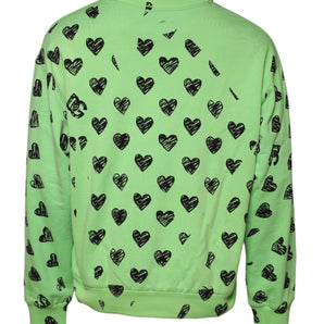 Dolce & Gabbana Green Heart Print Crew Neck Pullover Sweater