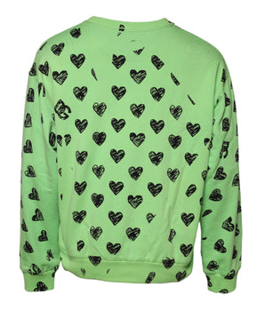 Dolce & Gabbana Green Heart Print Crew Neck Pullover Sweater