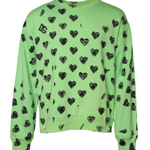Dolce & Gabbana Green Heart Print Crew Neck Pullover Sweater