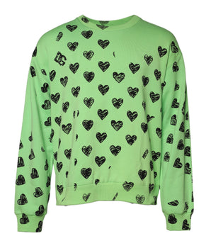 Dolce & Gabbana Green Heart Print Crew Neck Pullover Sweater