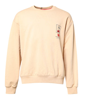 Dolce & Gabbana Beige Cherry Print Crew Neck Pullover Sweater